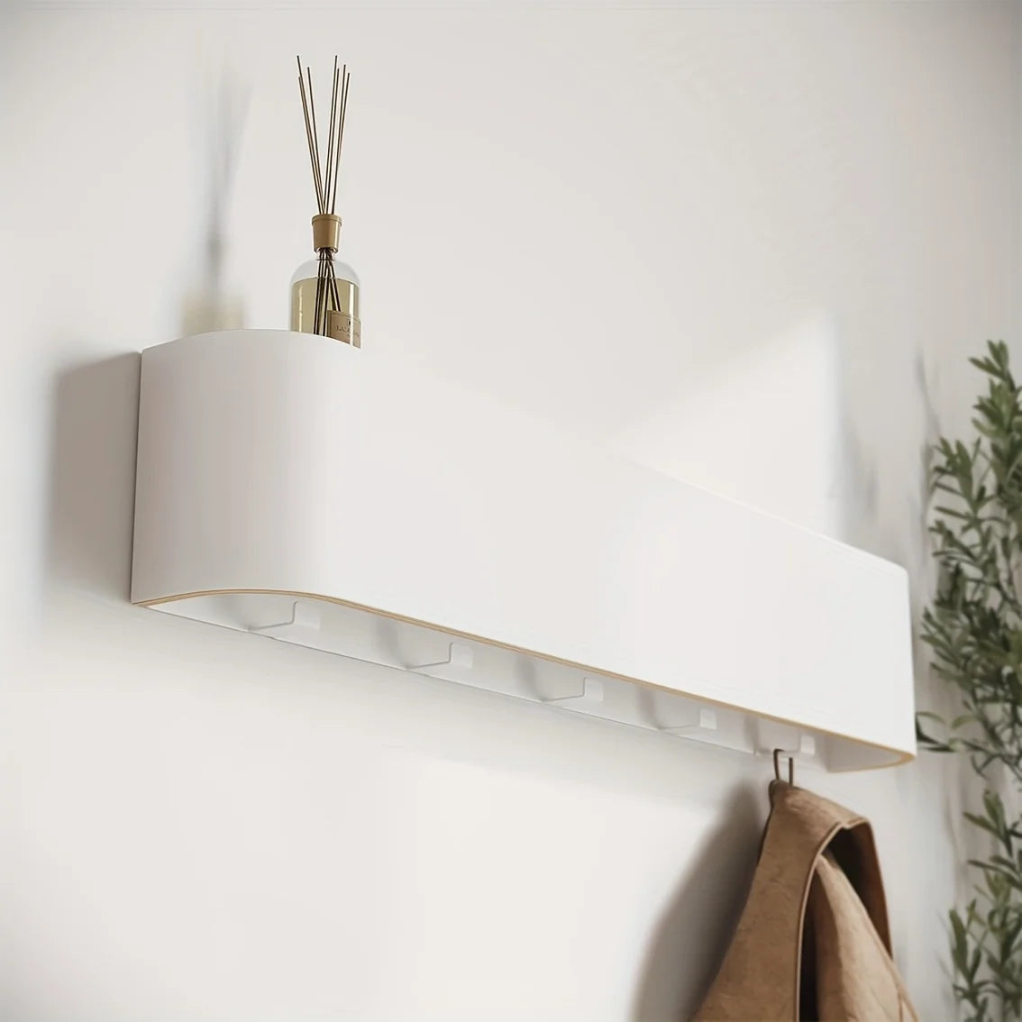 Wall Coat Rack with Hidden Hooks & Shelf