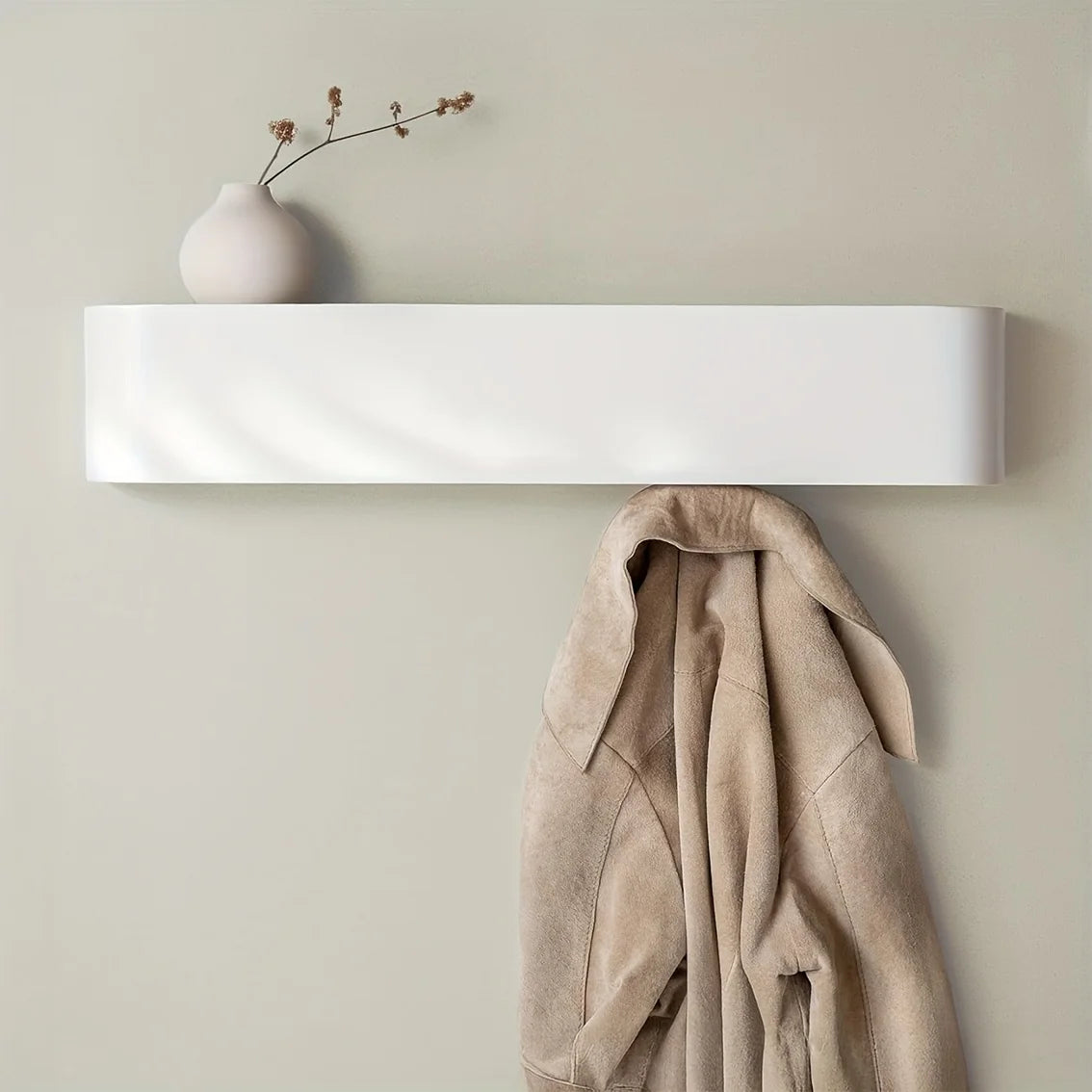 Wall Coat Rack with Hidden Hooks & Shelf
