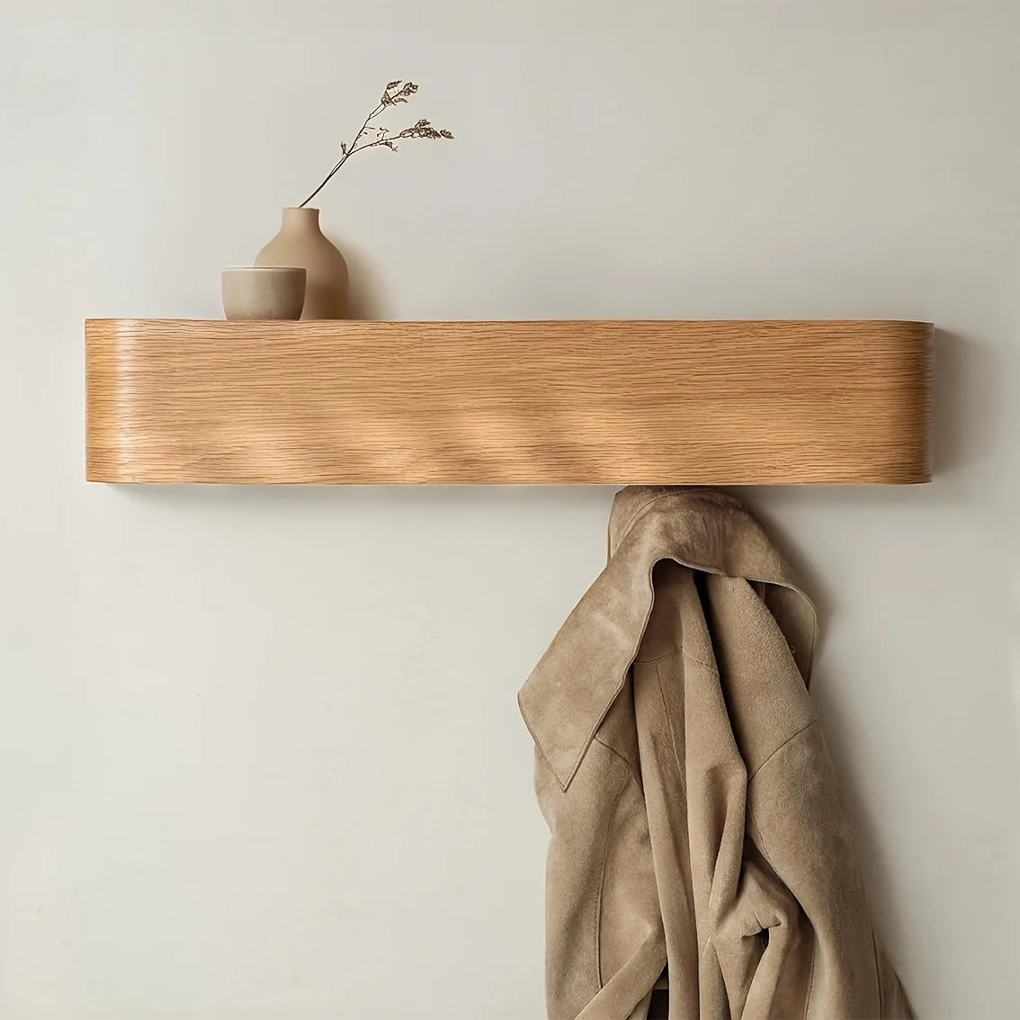 Wall Coat Rack with Hidden Hooks & Shelf